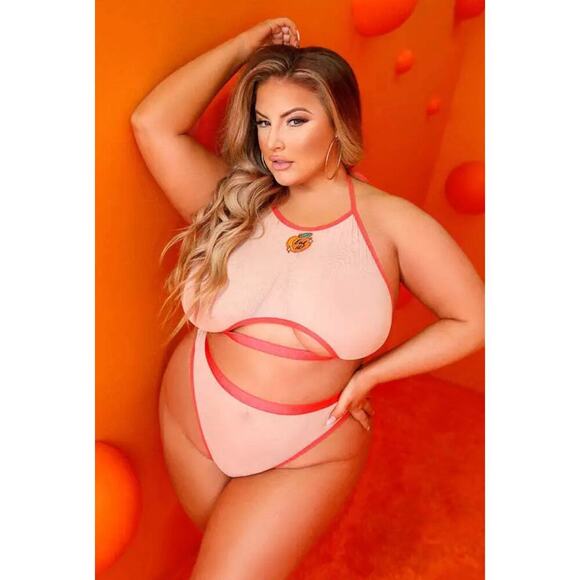 🦋B2G1🦋FANTASY LINGERIE Vibes JUST PEACHY Cut-Out Halter & Panty | ONE SIZE QUEEN - Picture 1 of 5
